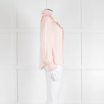 Me + Em Pink Frill Neck Blouse with Lace Trims and Smocked Cuffs