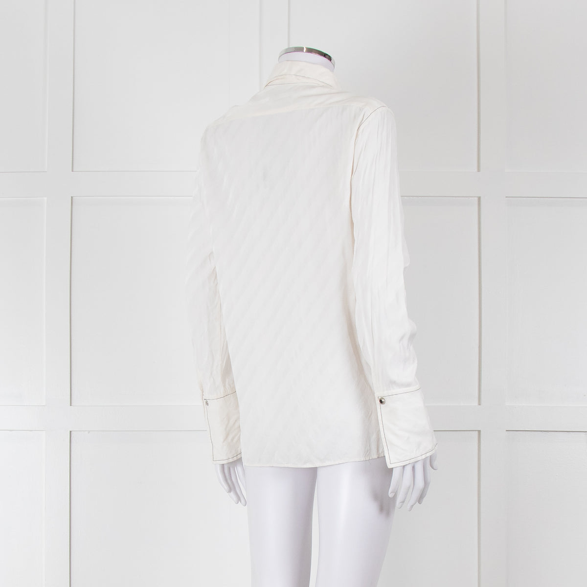 Sandro Cream On Cream Striped Black Stitching Shirt