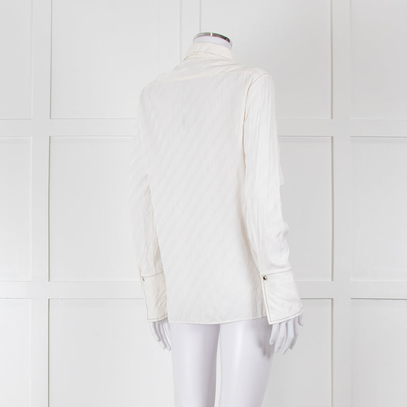 Sandro Cream On Cream Striped Black Stitching Shirt
