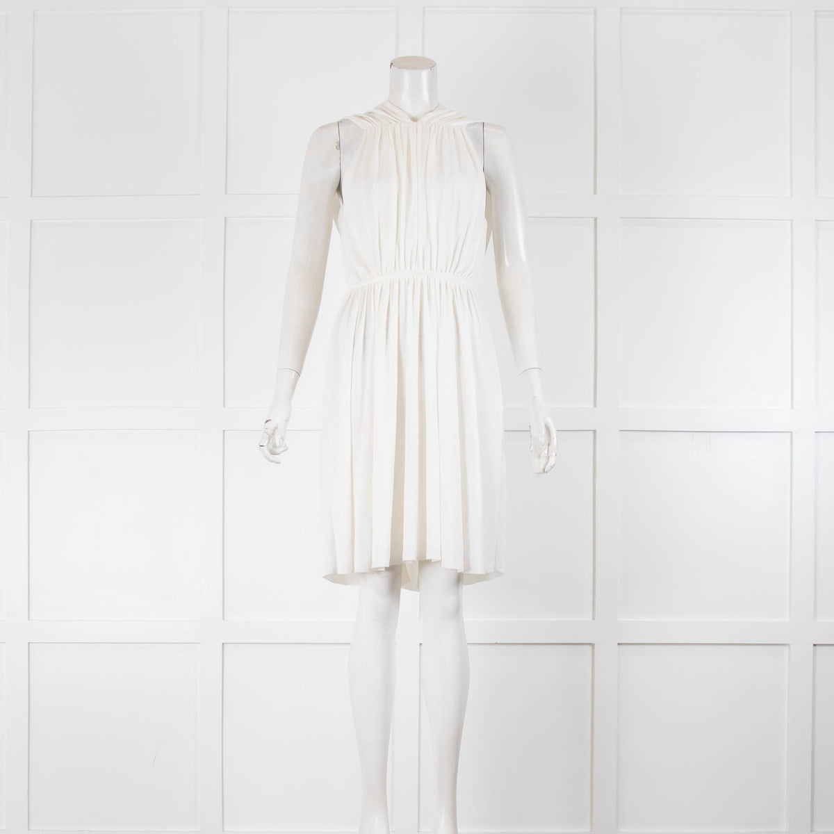 Another Tomorrow Shirred Off White Gathered Dress