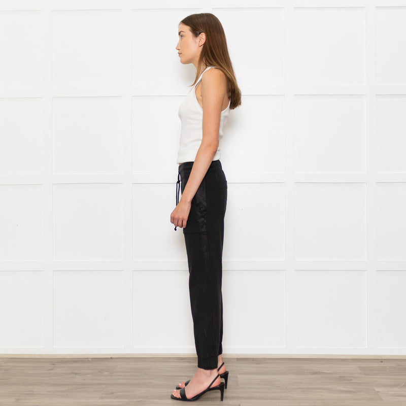 Bella Dahl Black Sheen Draw String Joggers