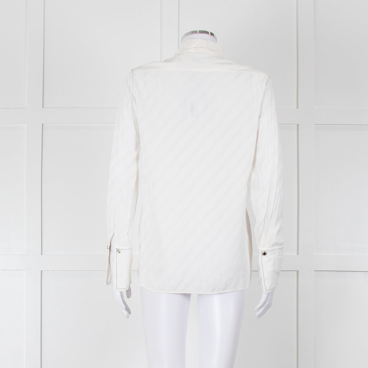 Sandro Cream On Cream Striped Black Stitching Shirt