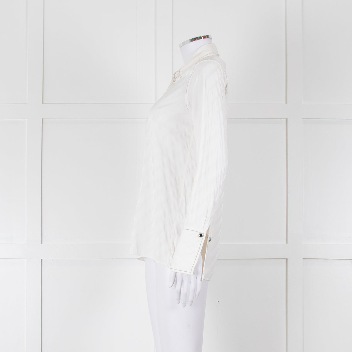 Sandro Cream On Cream Striped Black Stitching Shirt