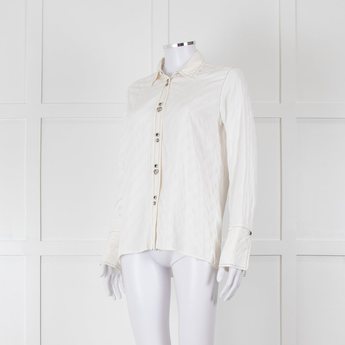 Sandro Cream On Cream Striped Black Stitching Shirt