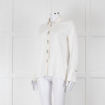 Sandro Cream On Cream Striped Black Stitching Shirt