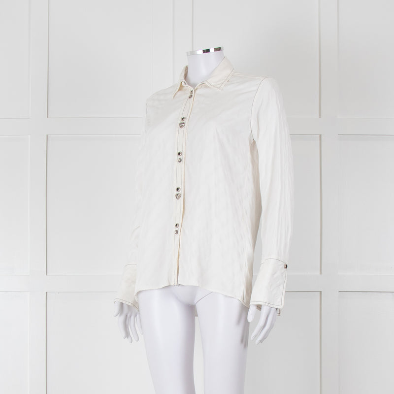 Sandro Cream On Cream Striped Black Stitching Shirt