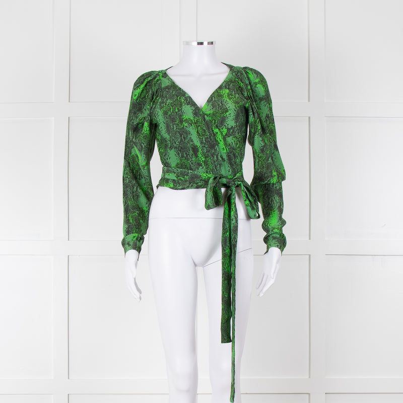 Rotate Green Snake Skin Wrap Long Sleeve Top