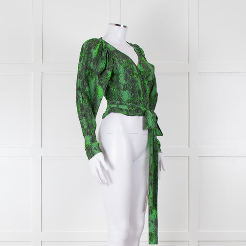 Rotate Green Snake Skin Wrap Long Sleeve Top