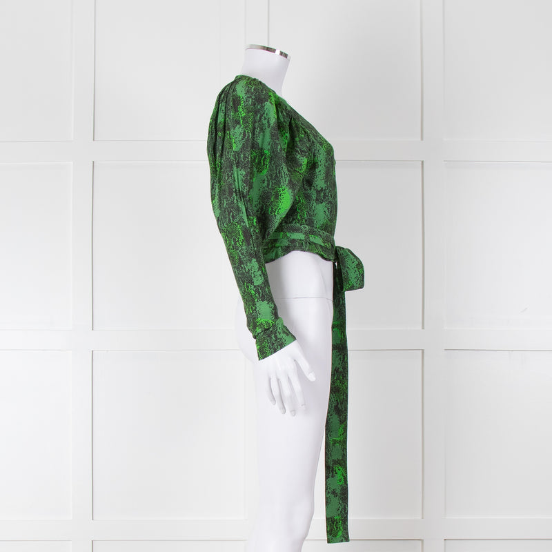 Rotate Green Snake Skin Wrap Long Sleeve Top