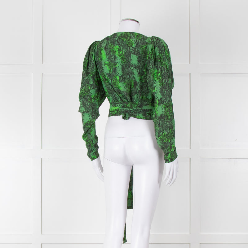 Rotate Green Snake Skin Wrap Long Sleeve Top