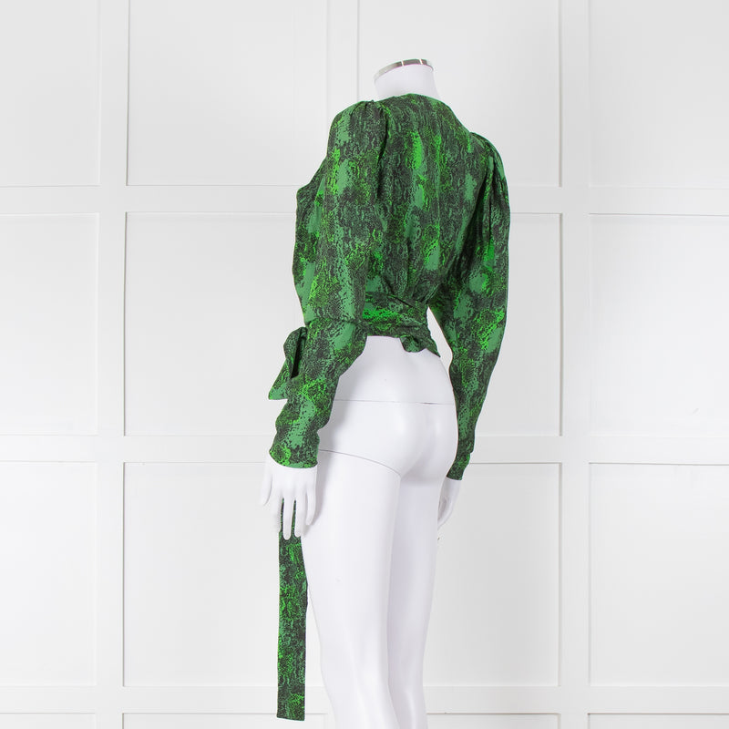 Rotate Green Snake Skin Wrap Long Sleeve Top