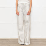 Frame Cream Grey Green Stripe Wide Leg Trousers
