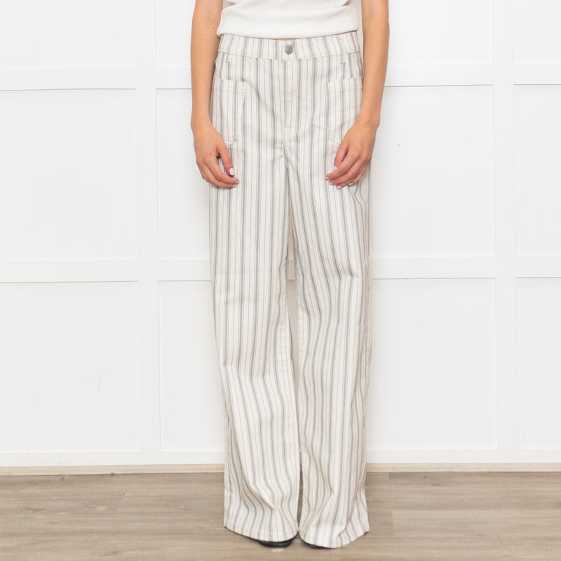 Frame Cream Grey Green Stripe Wide Leg Trousers