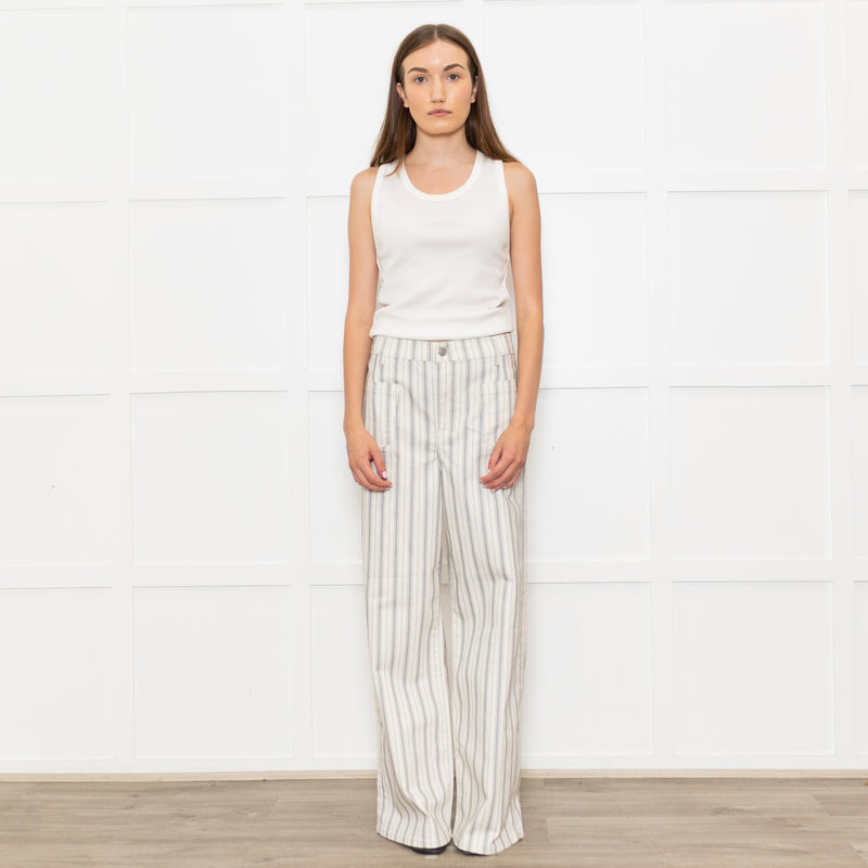 Frame Cream Grey Green Stripe Wide Leg Trousers