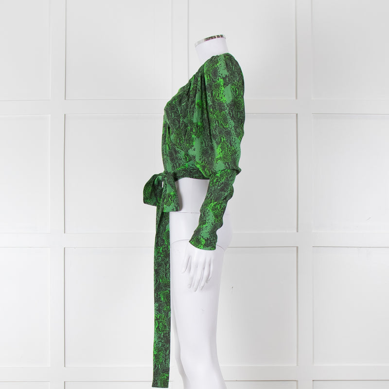 Rotate Green Snake Skin Wrap Long Sleeve Top