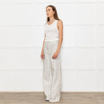 Frame Cream Grey Green Stripe Wide Leg Trousers