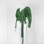Rotate Green Snake Skin Wrap Long Sleeve Top