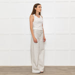 Frame Cream Grey Green Stripe Wide Leg Trousers