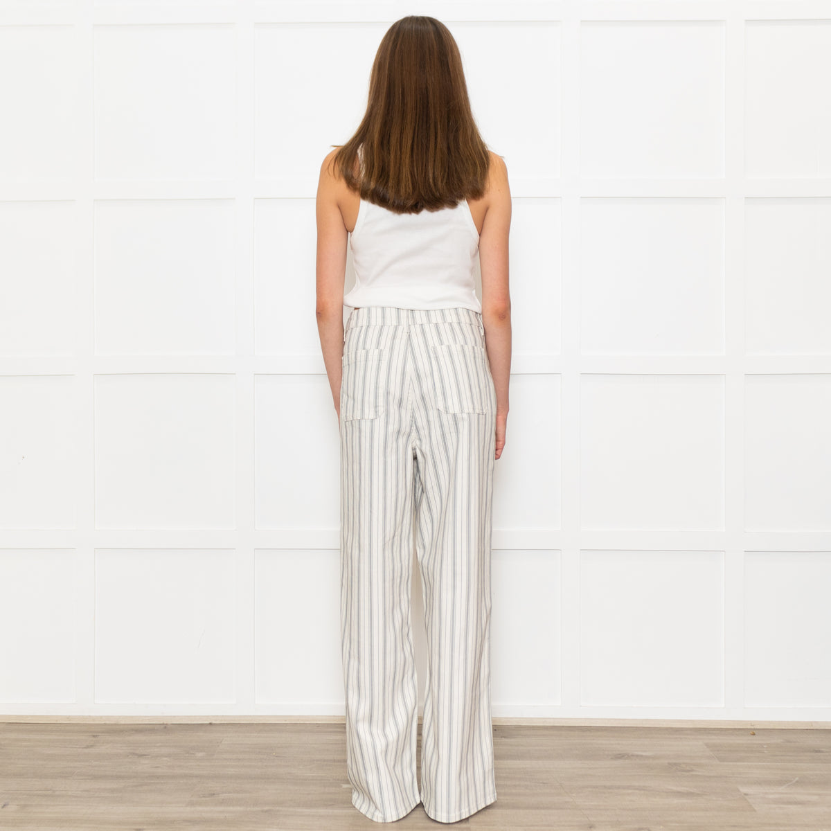 Frame Cream Grey Green Stripe Wide Leg Trousers