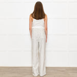 Frame Cream Grey Green Stripe Wide Leg Trousers