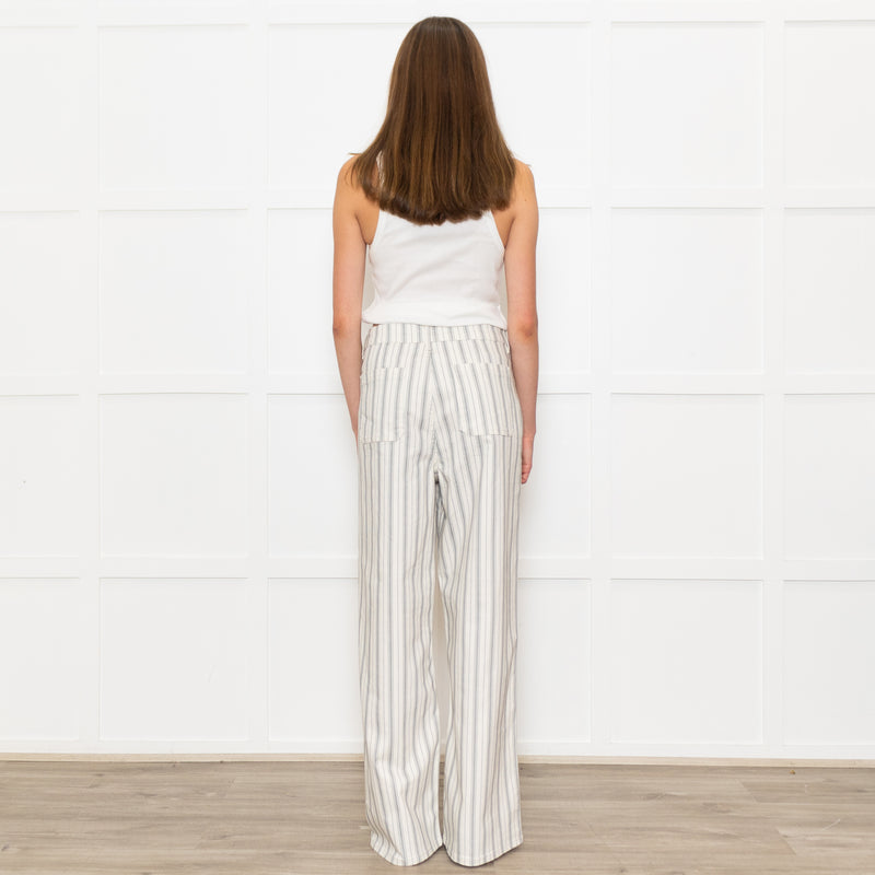 Frame Cream Grey Green Stripe Wide Leg Trousers