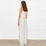 Frame Cream Grey Green Stripe Wide Leg Trousers