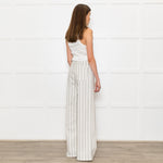 Frame Cream Grey Green Stripe Wide Leg Trousers