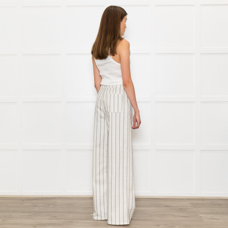 Frame Cream Grey Green Stripe Wide Leg Trousers