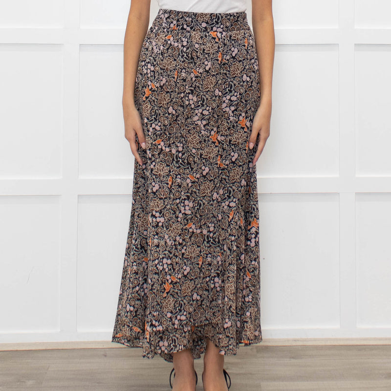 Me + Em Brown Floral Tiered Maxi Skirt