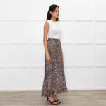 Me + Em Brown Floral Tiered Maxi Skirt