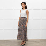 Me + Em Brown Floral Tiered Maxi Skirt