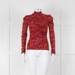 Diane Von Furstenberg Burgundy Floral Gathered Puff Sleeve Top