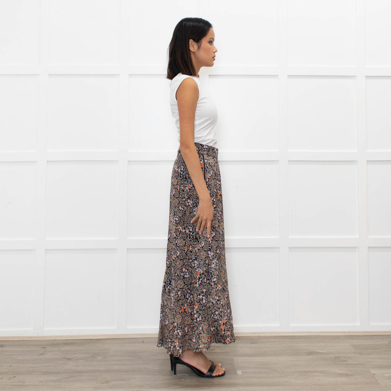 Me + Em Brown Floral Tiered Maxi Skirt