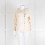 Chanel Silk Blouse With Quilted Front Panel And Gold Buttons