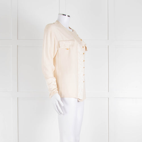 Chanel Silk Blouse With Quilted Front Panel And Gold Buttons