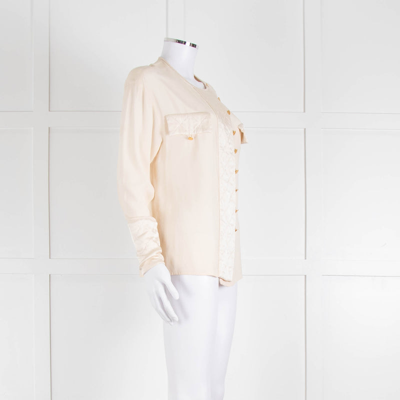 Chanel Silk Blouse With Quilted Front Panel And Gold Buttons