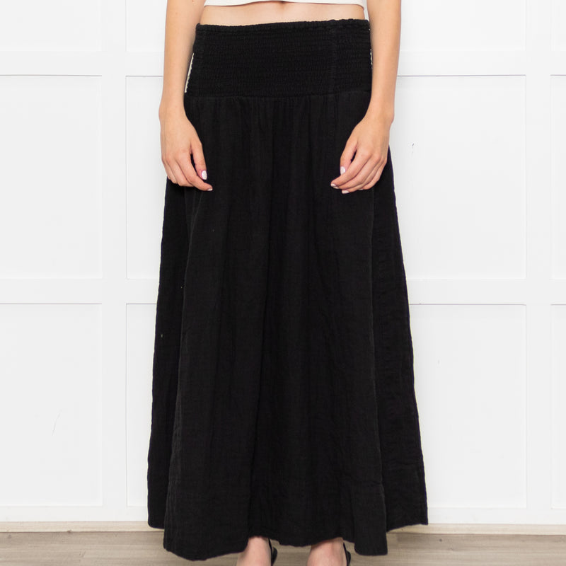 Me+Em Black Cotton Elasticated High Waist Maxi Skirt
