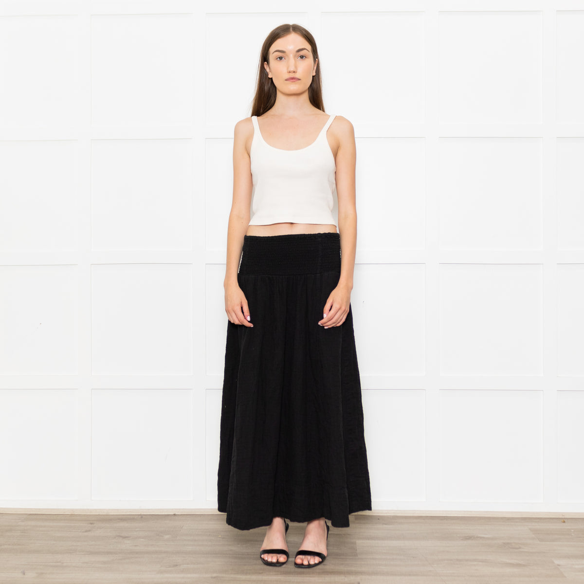 Me+Em Black Cotton Elasticated High Waist Maxi Skirt