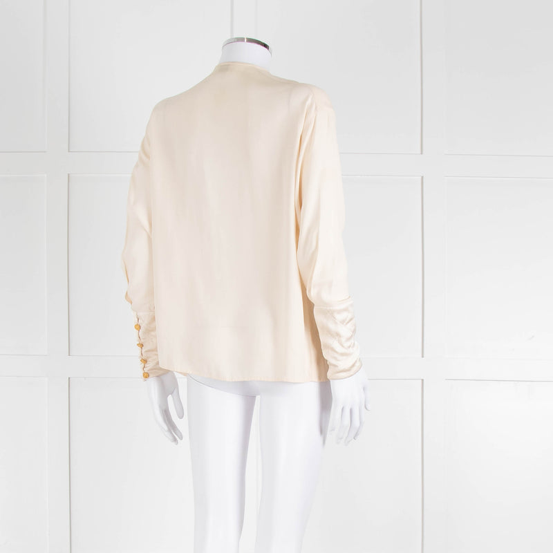 Chanel Silk Blouse With Quilted Front Panel And Gold Buttons