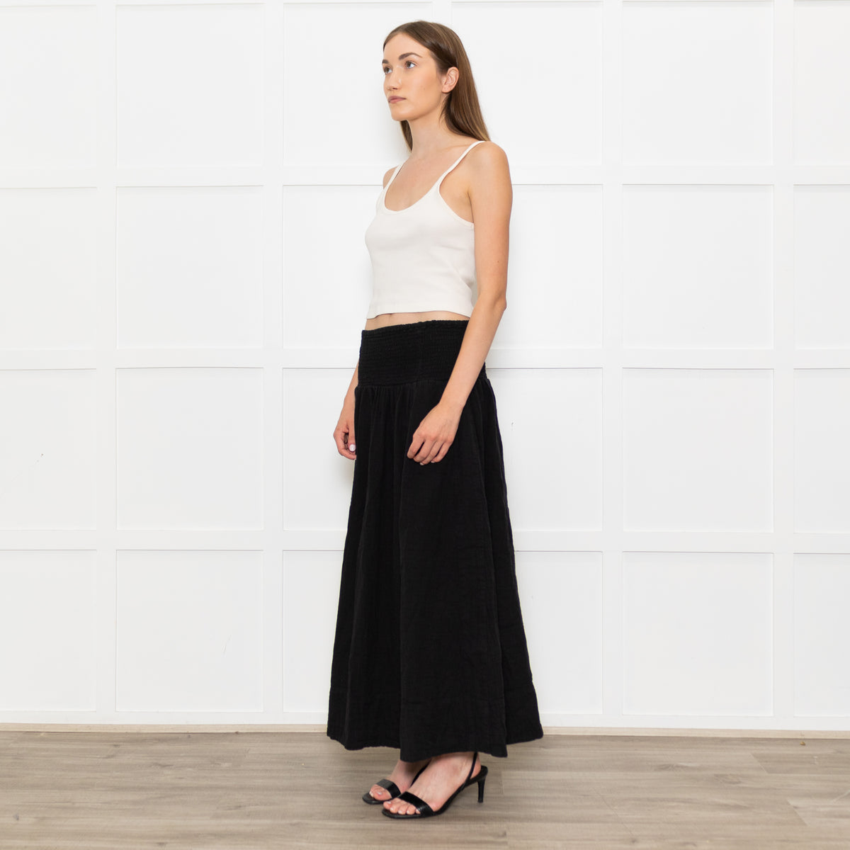 Me+Em Black Cotton Elasticated High Waist Maxi Skirt
