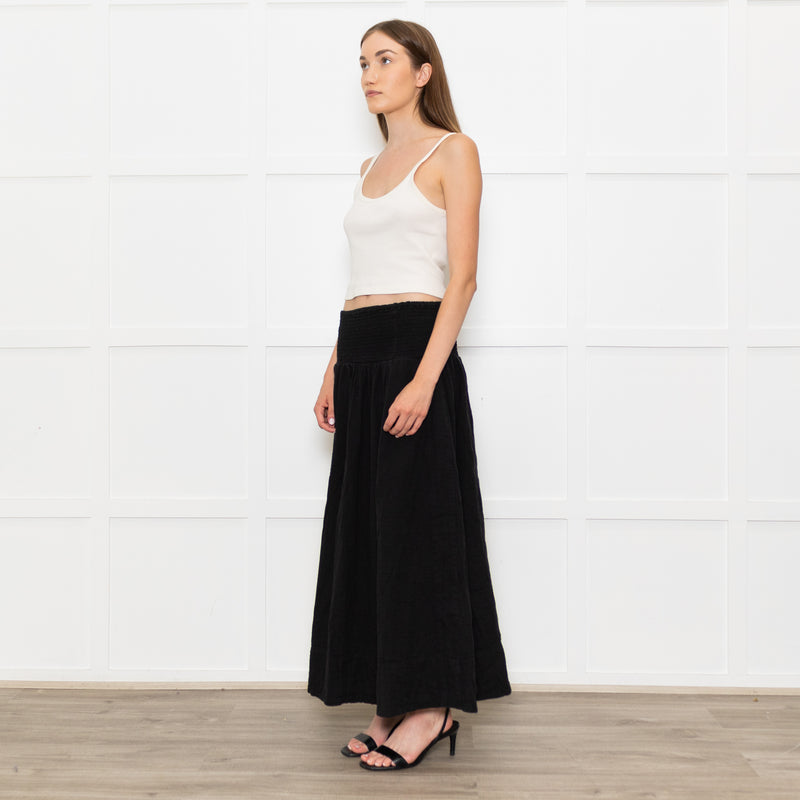 Me+Em Black Cotton Elasticated High Waist Maxi Skirt