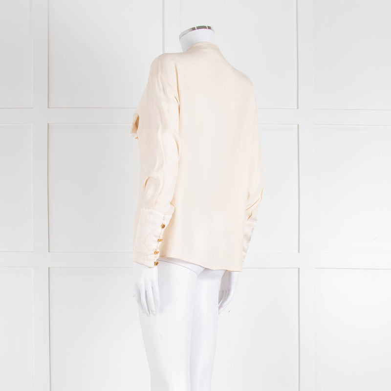 Chanel Silk Blouse With Quilted Front Panel And Gold Buttons