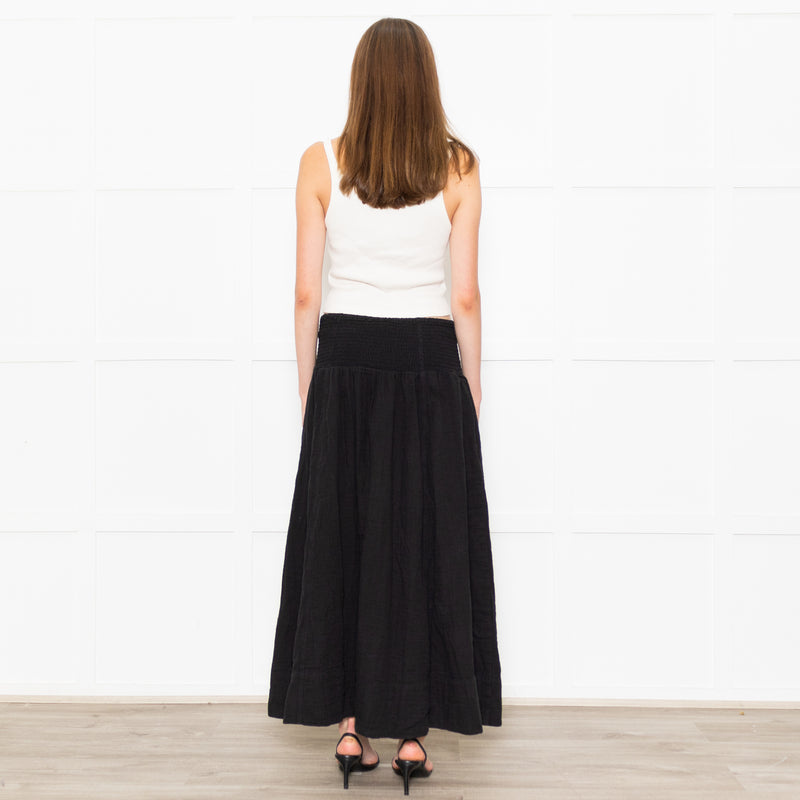 Me+Em Black Cotton Elasticated High Waist Maxi Skirt