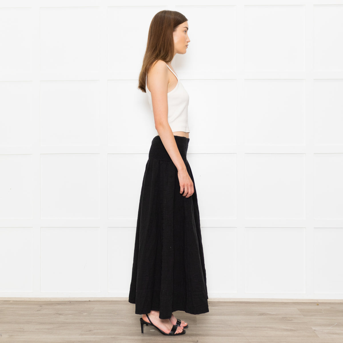 Me+Em Black Cotton Elasticated High Waist Maxi Skirt