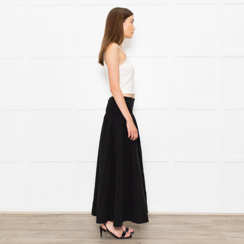 Me+Em Black Cotton Elasticated High Waist Maxi Skirt