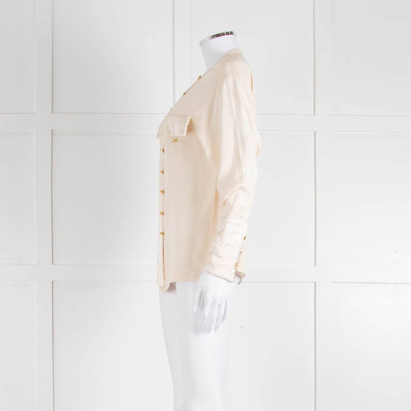 Chanel Silk Blouse With Quilted Front Panel And Gold Buttons