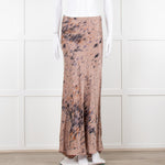 Rabens Saloner Taupe Tie Dye Splatter Bias Cut Maxi Skirt