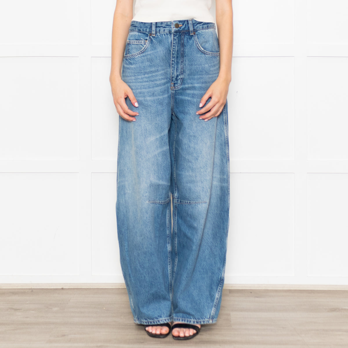 Me+Em Blue Denim Extreme Tapered Oversized Jeans