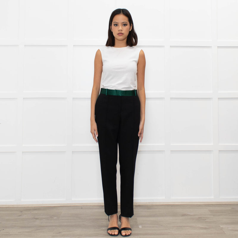 Celine Black Trousers With Green Waistband