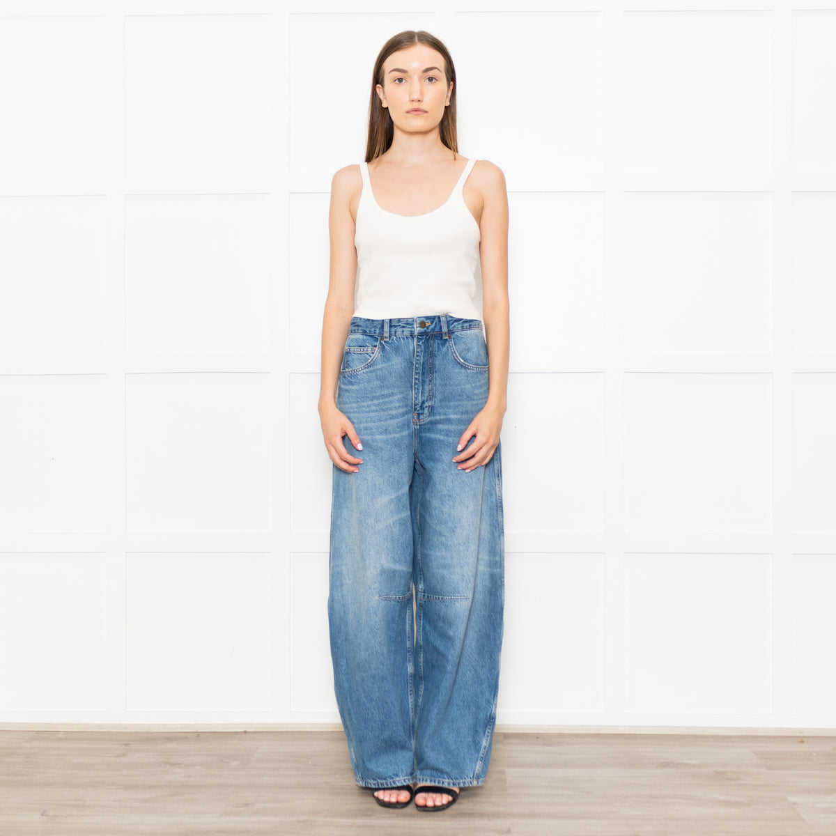 Me+Em Blue Denim Extreme Tapered Oversized Jeans